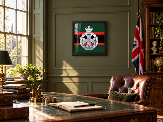 Royal Green Jackets Silver 3D Printed Cap Badge Display Frame - Precision Military Emblems