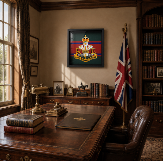Royal Monmouthshire Royal Engineers Cap Badge Display Frame King's Crown - Precision Military Emblems 