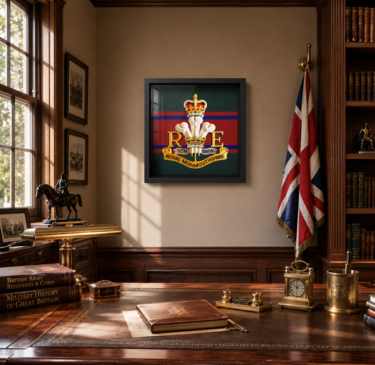 Royal Monmouthshire Royal Engineers Cap Badge Display Frame Queen's Crown - Precision Military Emblems 
