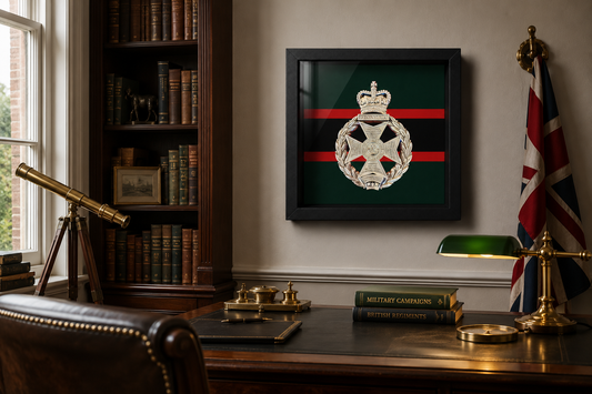Royal Green Jackets Silver Cap Badge Display Frame - Precision Military Emblems 
