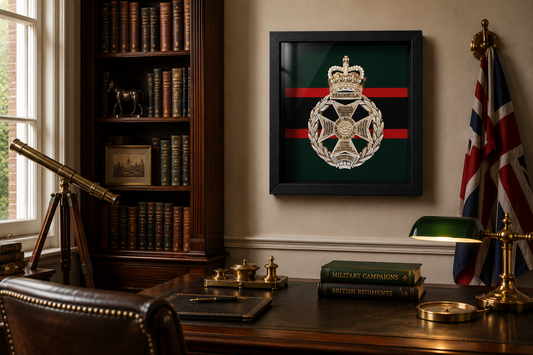 Royal Green Jackets Silver & Black Cap Badge Display Frame - Precision Militry Emblems 