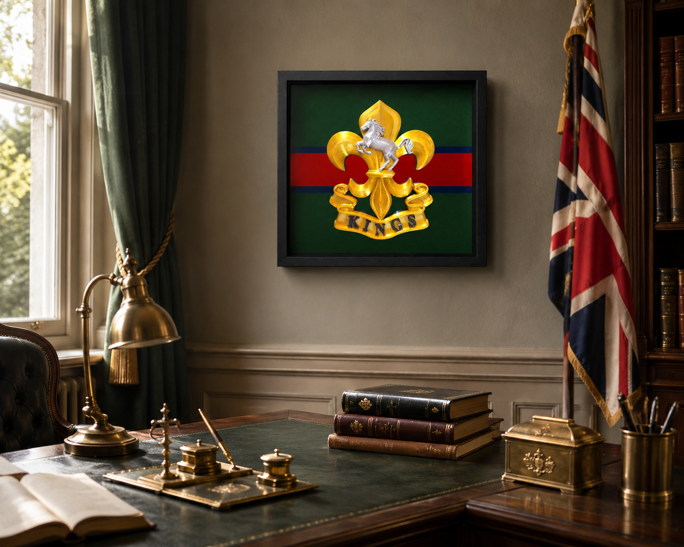 The King's Regiment Cap Badge Display Frame - Precision Military Emblem 