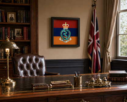 Royal Army Medical Corps Queen's Crown Cap Badge Display Frame