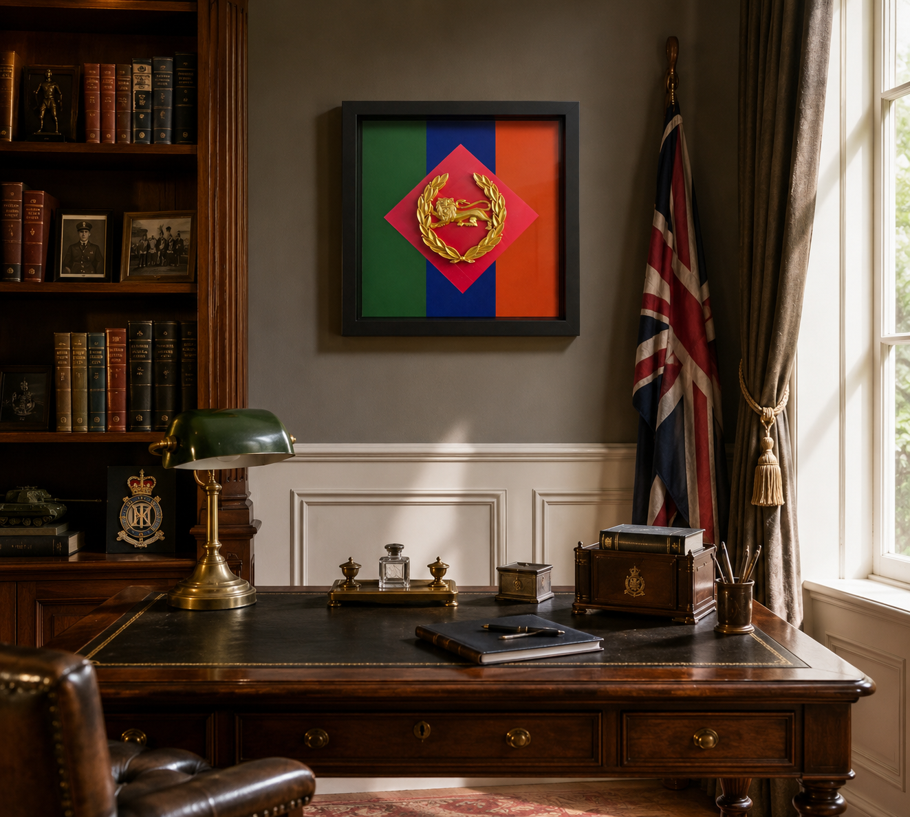 King's Own Royal Border Regiment Beret Badge & Stable Belt Display Frame