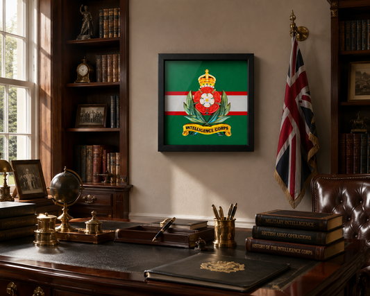 Intelligence Corps King's Crown Cap Badge Display Frame- Precision Military Emblem 