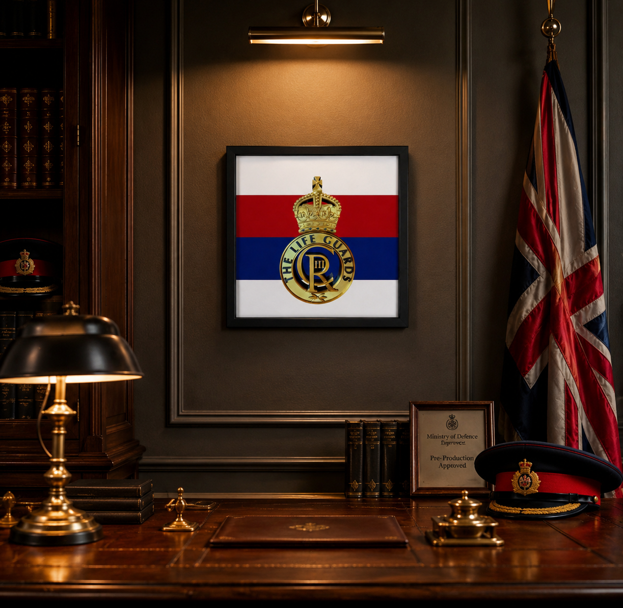 Life Guards 3D Printed Cap Badge Display Frame True Regiment Coloured Flash – King's Crown - Precision Military Emblems 