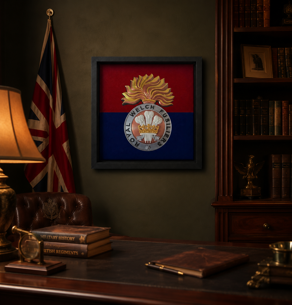 3D Printed Royal Welch Fusiliers Cap Badge Display Frame - Precision Military Emblems