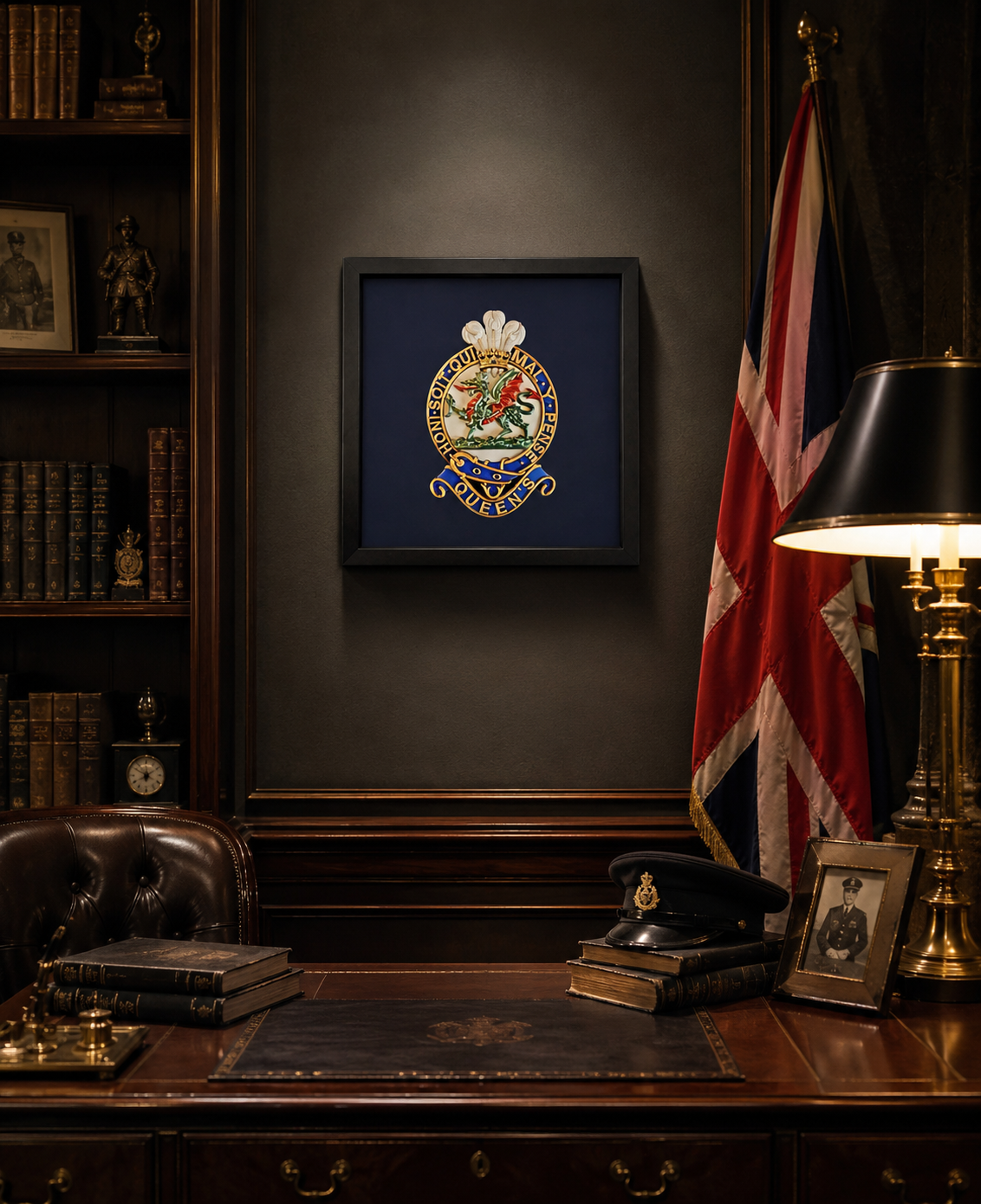 3D Printed Queen's Regiment Cap Badge Display Frame - Precision Military Emblems