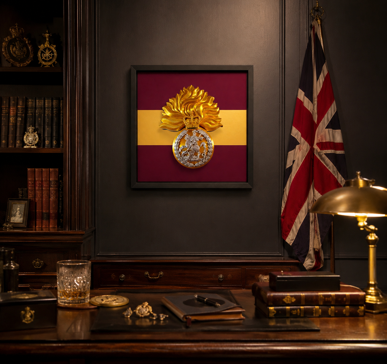 Royal Regiment of Fusiliers 3D Printed Cap Badge Grenade Display Frame - Queen's Crown - Precision Military Emblems 
