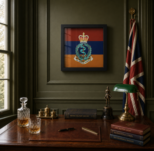 Royal Army Medical Corps Queen's Crown Cap Badge Display Frame