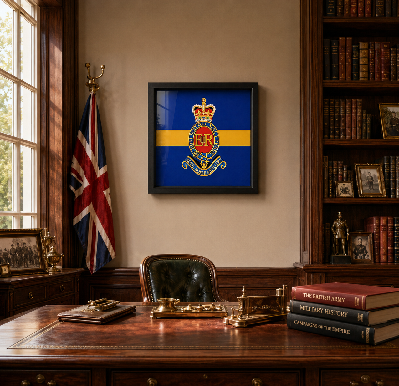 3rd Regiment Royal Horse Artillery (3 RHA) Cap Badge & Stable Belt Display Frame - Precision Military Emblems 
