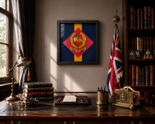King's Own Royal Border Regiment Beret Badge with Scroll & Stable Belt Display Frame - Precision Military Embles 