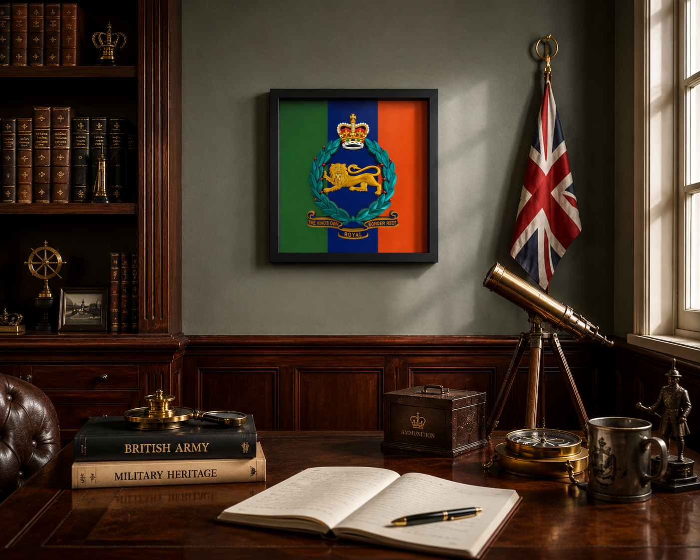 KingK's Own Royal Border Regiment Stable Belt Colours Display Frame - Precision Military Emblems 