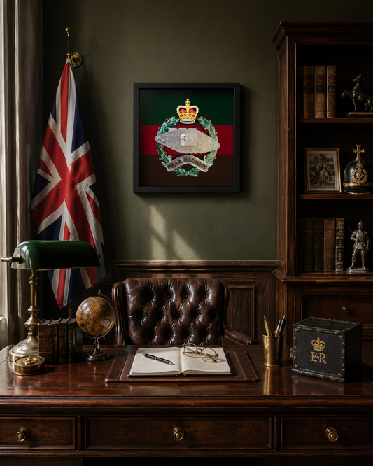 Royal Tank Regiment Cap Badge Display Frame – Queen's Crown 