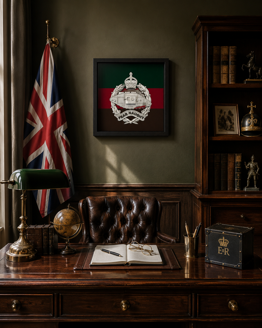 Royal Tank Regiment Cap Badge Display Frame – King's Crown Silver - Precision Military Emblems 