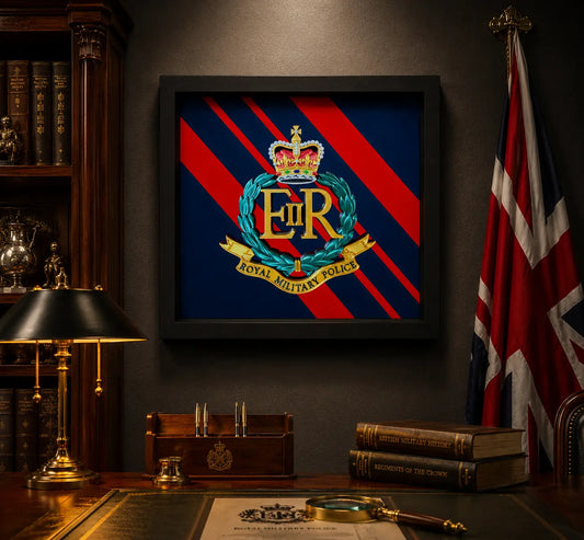 3D Printed Royal Military Police Queen's Crown Cap Badge Display Frame - Precision Military Emblems