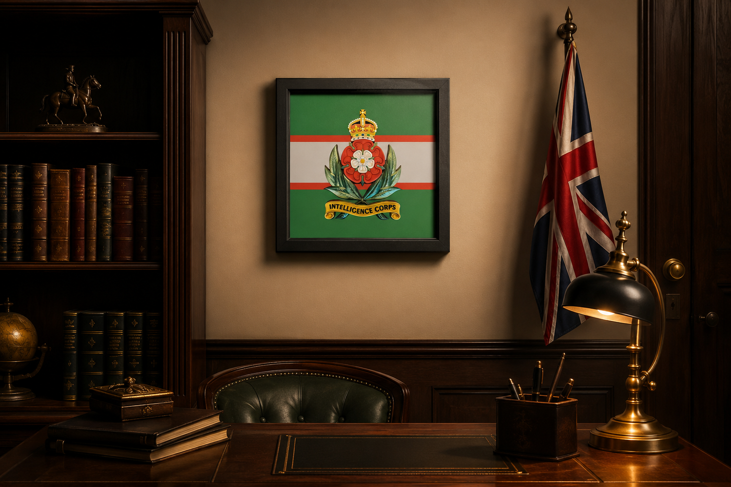 3D Printed Intelligence Corps Cap Badge Display Frame – King's Crown - Precision Military Emblems