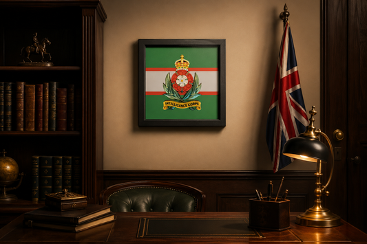 3D Printed Intelligence Corps Cap Badge Display Frame – King's Crown - Precision Military Emblems 