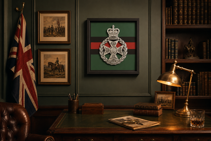 3D Printed Royal Green Jackets Cap Badge Display Frame – Queen's Crown - Precision Military Emblems