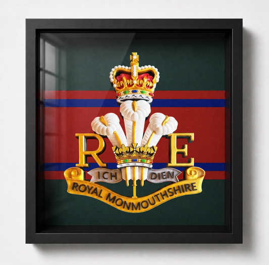 Royal Monmouthshire Royal Engineers Cap Badge Display Frame Queen's Crown - Precision Military Emblems 