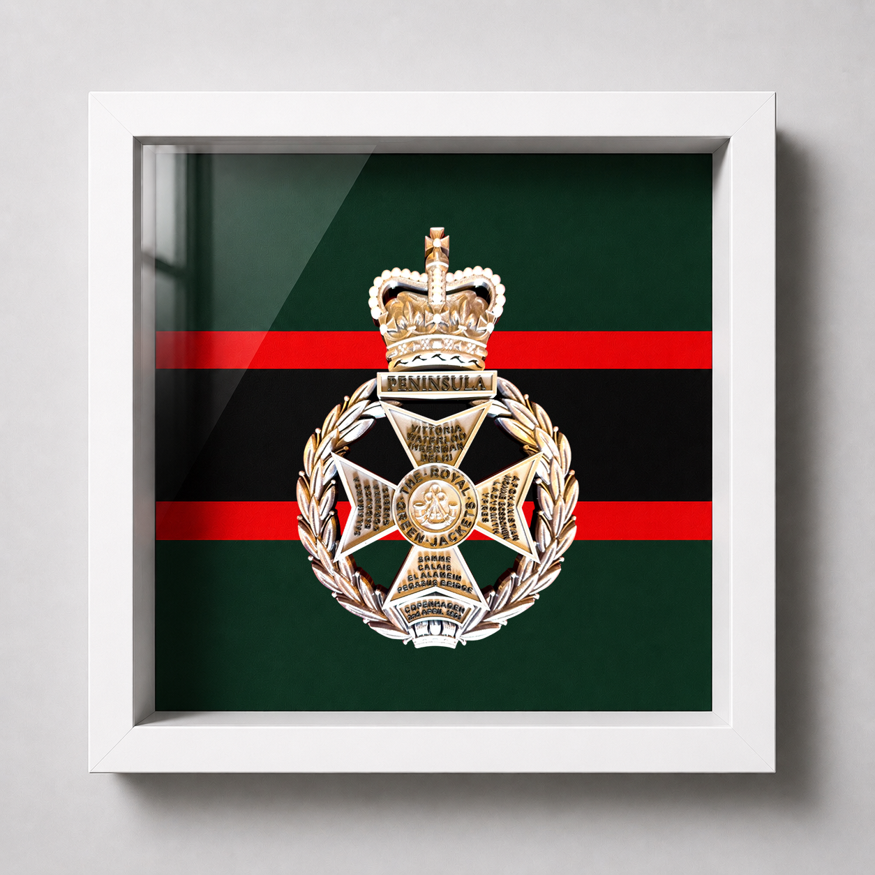 Royal Green Jackets Silver & Black Cap Badge Display Frame - Precision Militry Emblems 