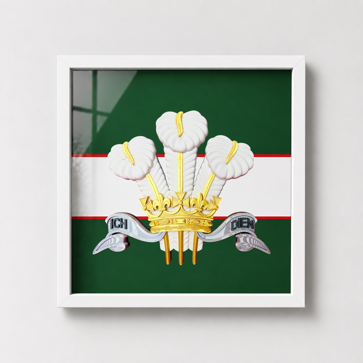 The Royal Regiment of Wales Silver, Gold & White Cap Badge Display Frame - Precision Military Emblens 