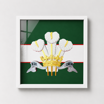 The Royal Regiment of Wales Silver, Gold & White Cap Badge Display Frame - Precision Military Emblens 
