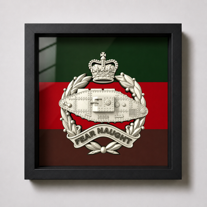 Royal Tank Regiment Queen's Crown Silver & Black Cap Badge Display Frame  - Precsion Military Emblems 