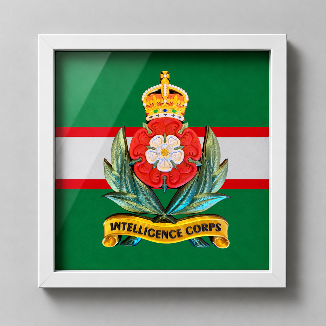 Intelligence Corps King's Crown Cap Badge Display Frame- Precision Military Emblem 