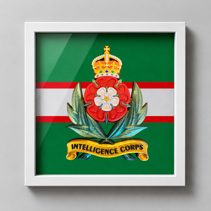 Intelligence Corps King's Crown Cap Badge Display Frame- Precision Military Emblem 