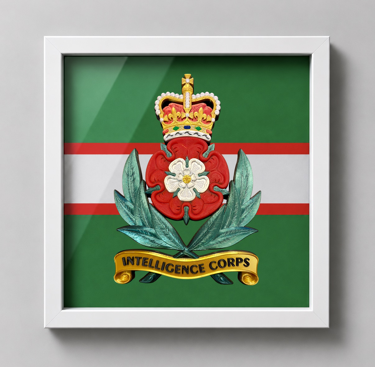 Intelligence Corps Queen's Crown Cap Badge Display Frame