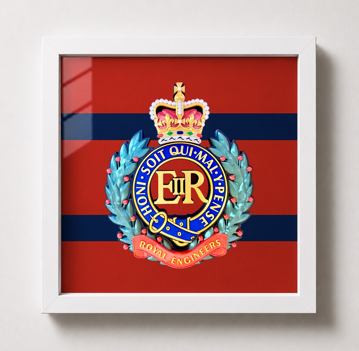 Royal Engineers Queen's Crown Cap Badge Display Frame - Precision Military Emblems 
