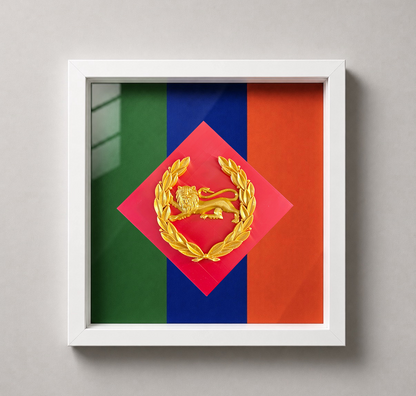 King's Own Royal Border Regiment Beret Badge & Stable Belt Display Frame