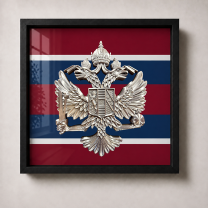 QDG Habsburg double-headed eagle cap badge in deep display frame