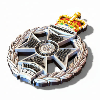 Royal Green Jackets 3D Printed Cap Badge Silver Black and Coloured Crown - Precision Military Emblems