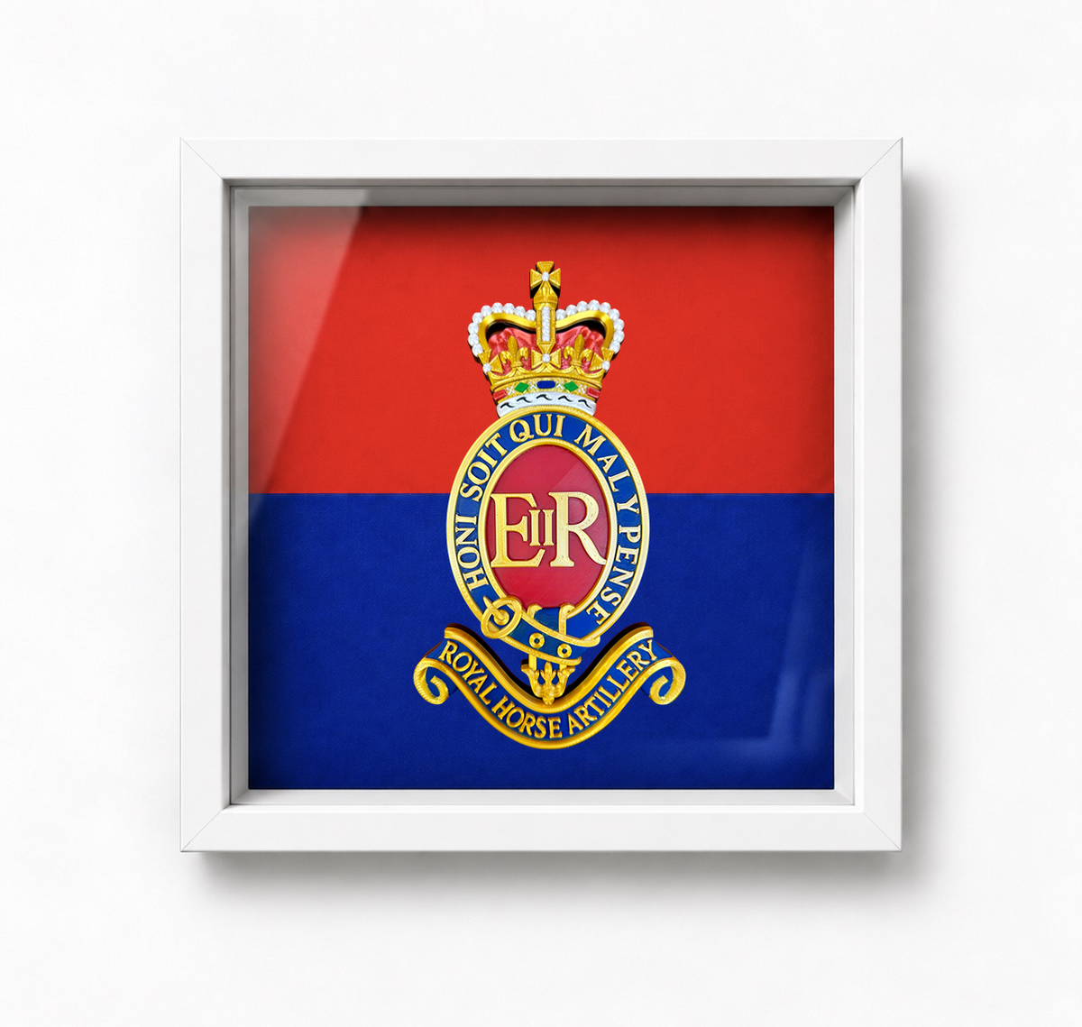 3rd Regiment Royal Horse Artillery (3 RHA) 3D Printed Cap Badge in White Display Frame - Precision Military Emblems