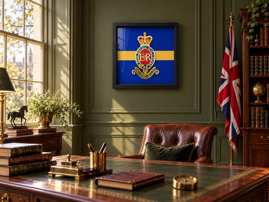 3rd Regiment Royal Horse Artillery (3 RHA) 3D Printed Cap Badge & Stable Belt Display Frame - Precision Military Emblems