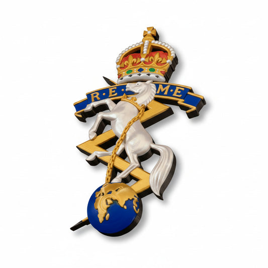 Corps of Royal Electrical and Mechanical Engineers (REME) 3D Printed Cap Badge King's Crown - Precision Military Emblems