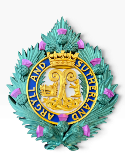 Argyll and Sutherland Highlanders cap badge with thistle wreath and Princess Louise cypher