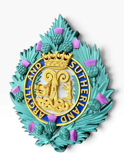 Argyll and Sutherland Highlanders cap badge with Boar’s Head of Argyll and Wild Cat of Sutherland