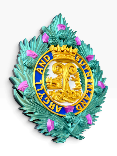 Argyll and Sutherland Highlanders full-colour 3D printed cap badge display piece