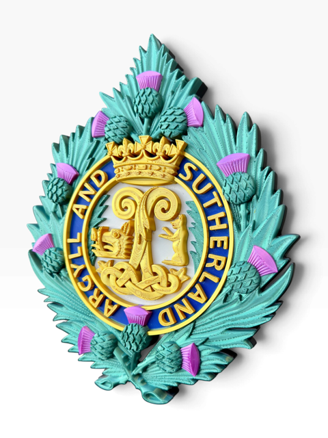 Officially licensed Argyll and Sutherland Highlanders cap badge wall display