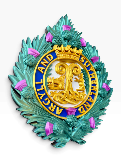 Argyll and Sutherland Highlanders cap badge 3D relief display in Silk PLA