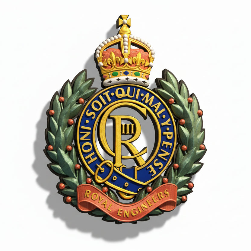 Royal Engineers 3D Printed Cap Badge King's Crown - Precision Military Emblems