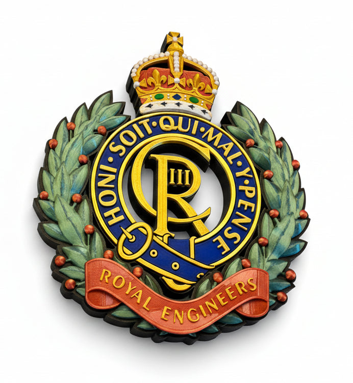 Royal Engineers 3D Printed Cap Badge King's Crown - Precision Military Emblems