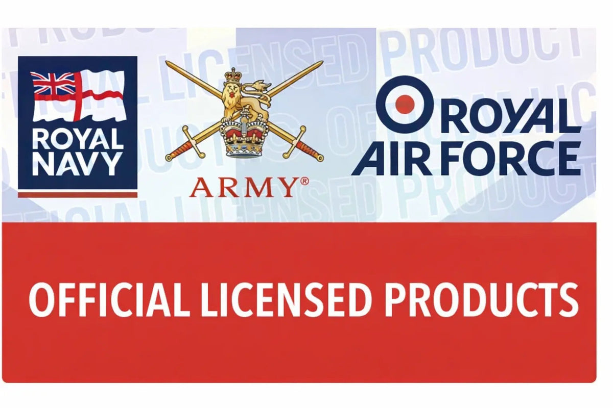 Official Licensed Products banner showing Royal Navy, Army and Royal Air Force insignia