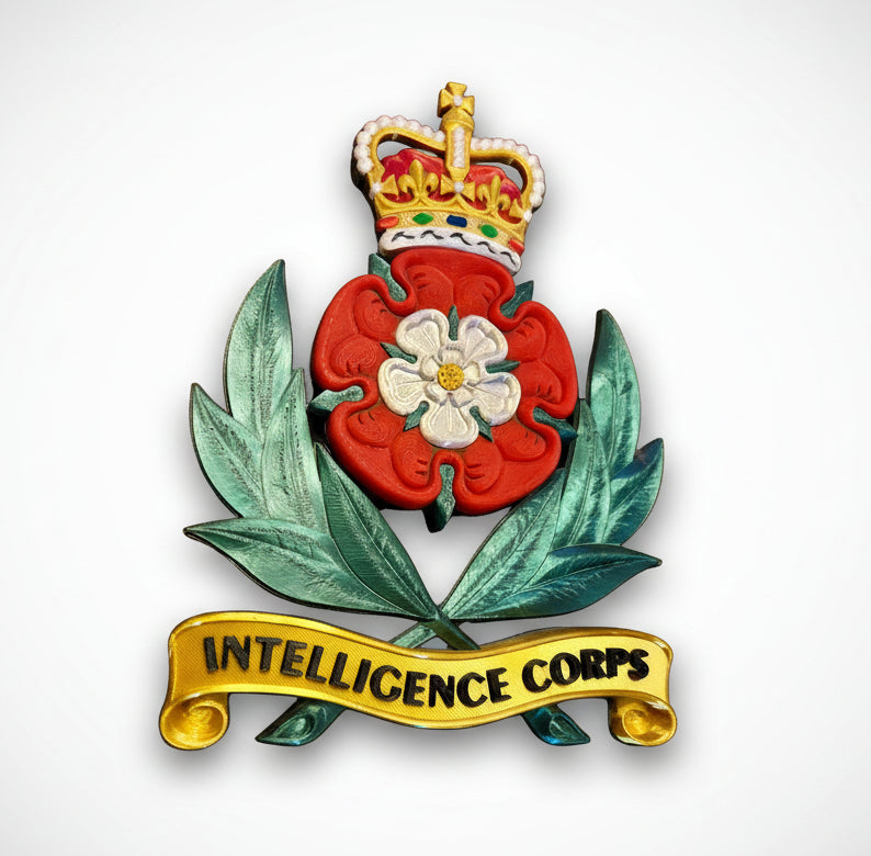 Intelligence Corps 3D Printed Cap Badge Queen's Crown - Precision Military Emblems