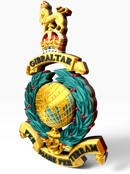 Royal Marines King's Crown Globe and Laurel Badge showing raised 3D relief