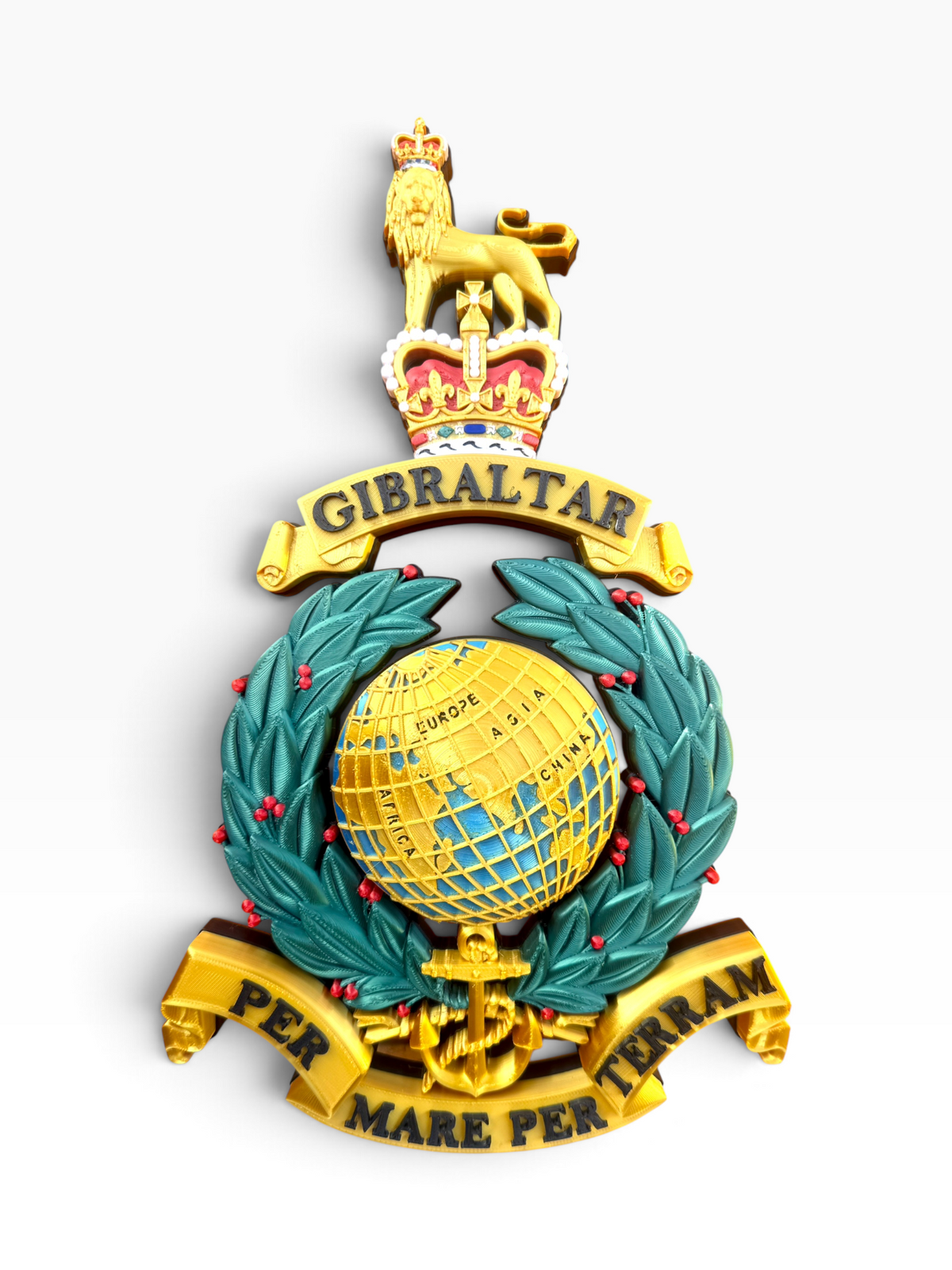 Royal Marines Queen's Crown Globe and Laurel display badge with raised 3D-printed details