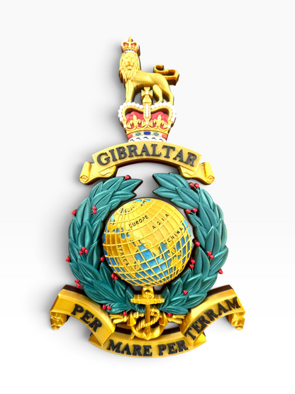 Royal Marines Queen's Crown Globe and Laurel display badge with raised 3D-printed details